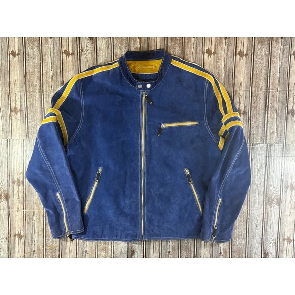 WILSONS LEATHER M. Julian Suede Leather biker Racing Jacket sz XL Blue VGT Y2K